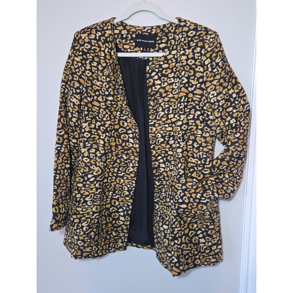 Womens Large Leopard Blazer Jacket Twill Black Tan Dressy Statement Piece